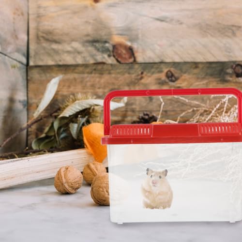 Mobestech Portable Turtle Transport Container and Mini Fish Aquarium Tank, Plastic Reptile Breeder Box with Handle, Medium Red Pet Habitat for Small Fish and Hamsters