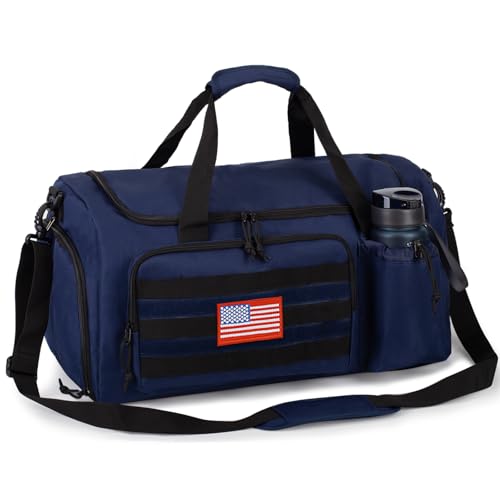Tactical Gym Bag for Men, 40L Duffle Bag with Shoes Compartment for Travel | Water-Resistant Sports Weekender Bag with Adjustable Shoulder Strap Wet Pocket for Gym,Travel,Hiking,Camping Overnight Trips - color: Blue, size: Medium