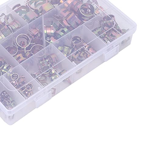 100pcs Spring Clips Clamps Assortment Kit, Spring Hose Clamp for Air Hose Water Pipe Automotive Fuel Line, 10 Sizes Metal Fasteners with Resistance for Silicone Tubing and Fluid