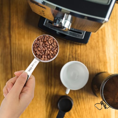 2 Pcs 1/4 Cup Measuring Cups, Stainless Steel 1/4 Cup Scoop, Coffee Measuring Scoop with Plastic Handle, 60ml Liquid Coffee Measuring Cups for Kitchen Cooking Baking Wet Dry Ingredients