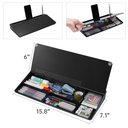 Desktop Whiteboard Dry-Erase-Board - Computer Keyboard Stand White Board Surface Pad with Drawer, Desk Organizers with Accessories for Office, Home, School Supplies - Complete Black - color: Black Base/Glass