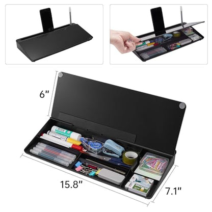 Desktop Whiteboard Dry-Erase-Board - Computer Keyboard Stand White Board Surface Pad with Drawer, Desk Organizers with Accessories for Office, Home, School Supplies - Complete Black - color: Black Base/Glass