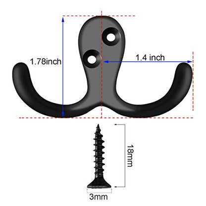 IBosins 8 Pack Black Double Prong Coat Hooks Wall Mounted with 16 Screws - color: 8 Pcs Black
