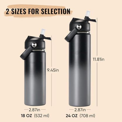 Fijinhom 18oz Insulated Stainless Steel Water Bottle, Wide Mouth Double Wall Vacuum, Silicone Straw, Sweat & Leak Proof, BPA Free Insulated Water Flask for Travel, Keep Cold 24h Hot 12h, Grey - color: Grey Gradient, size: 18 Ounces