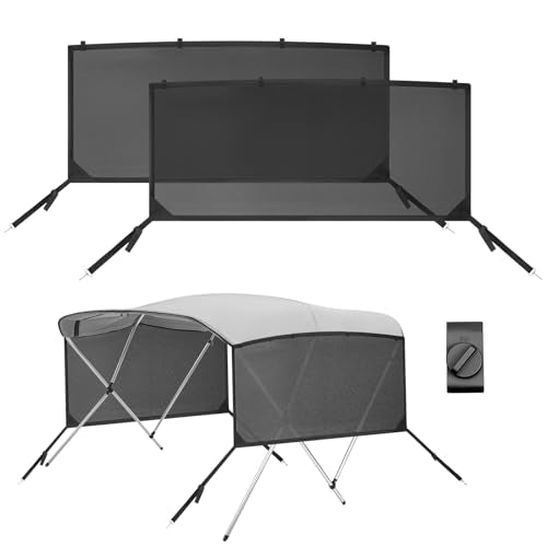 Detachable Clip in Bimini Top Mesh Sidewalls, Boat Sun Shade Universal Fit for 3 Bow Bimini Tops, with Straps Clips (Bimini Tops Not Included) - size: 3 Bow