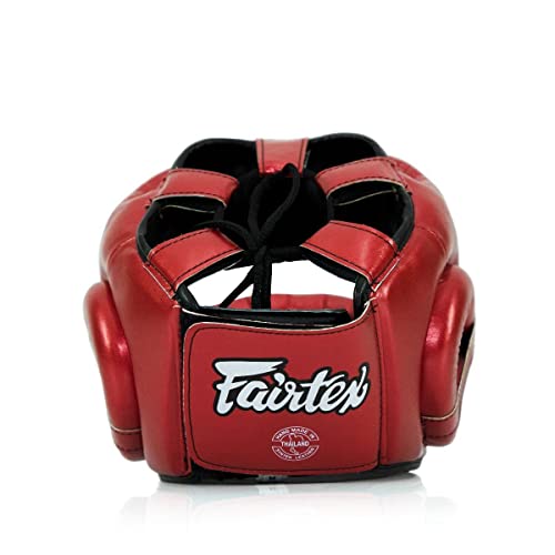 Fairtex HG17 Pro Sparring Headgear, Muay Thai Kickboxing Boxing Head Guard - color: Metallic Red, size: Medium