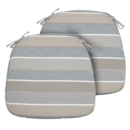 FUNHOME 17"x16"x2" Outdoor Chair Cushions Set of 2, Water Resistant Patio Chair Pads with Ties, Seat Cushions for Home Garden Furniture Decoration-Grey Stripe - color: Grey Stripe, size: Set of 2