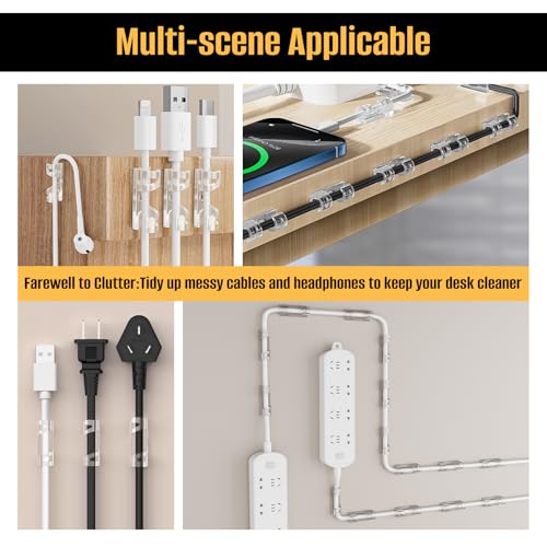 50 Pcs Self Adhesive Cable Clips,Upgraded Cable Management with Screw Hole,Strong Cord Organizer for Under Desk,Car,TV PC,Christmas Light Indoor/Outdoor-M