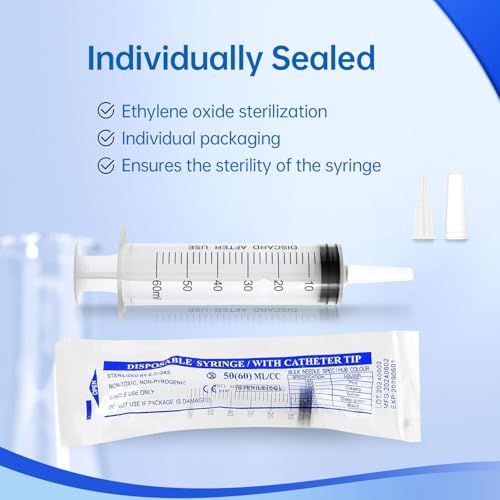 60cc Plastic Syringe - Large Syringe for Liquid with 40" Tubing, Syringes for Liquid, 4 Pack