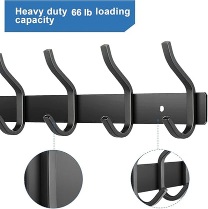 12 Inch Coat Rack Wall Mount with 4 Hooks, Black Wall Hook Rack - color: Black, size: 4 Hooks