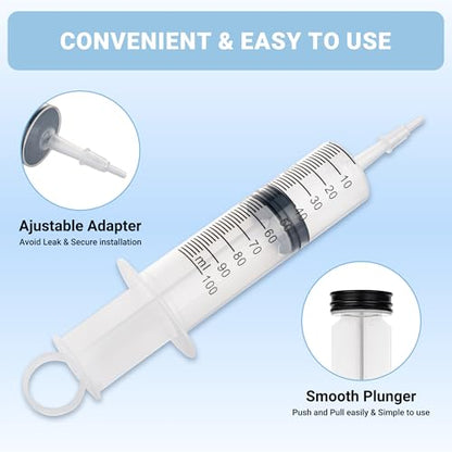 100ml Large Syringe, Plastic Syringes for Liquid with Tip Adapter, Epoxy Syringe for Scientific Labs, Oil Transfer, Plant Watering & Refilling, Individual Sealed, 5 Pack - style: 100 ML