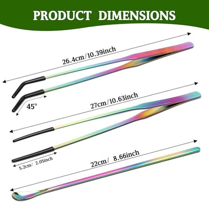OLIISS Stainless Steel Reptile Feeding Tongs and Spoon Set - 10.6" Straight & Curved Tweezers for Aquariums & Crafts - Feeder Tools for Bearded Dragons & Lizards - Terrarium Tank Supplies
