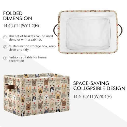 French Bulldog Pattern Rectangle Storage Bin, 15 x 11 x 9.5 in, Collapsible Organizer Storage Basket for Home Décor，2PACK