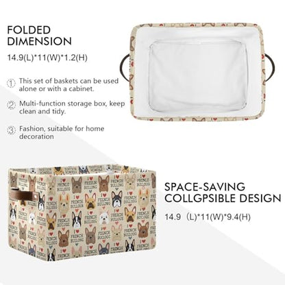 French Bulldog Pattern Rectangle Storage Bin, 15 x 11 x 9.5 in, Collapsible Organizer Storage Basket for Home Décor，2PACK