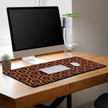 Office Desk Mat Red Yellow Big Mouse Pad Gaming Desk Pad Full Desk Mat Non-Slip Rubber Base Waterproof with Stitched Edges 35.4" X 15.7" for Game Office, The Shining Carpet Style - color: The Shining Carpet Style