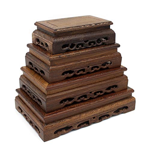 Primitives Rustic Rosewood Rectangle Display Stand Vase Pot Base Fishbowl Pedestal Stand. (8-1/2 Inch)