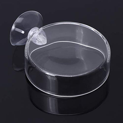 Aquarium Shrimp Feeding Dish with Suction Cup High Transparent Glass Bottom Feeder Food Bowl 2.4x0.7 Inch Round Tray Glass