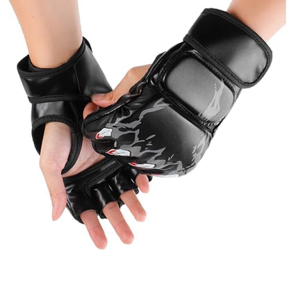 MMA Gloves Grappling Sparring, Half Finger Boxing Fight Gloves, Open Palm Martial Arts Mitts Men Women Boxing Gloves for Sanda Sparring Punching Bag Training - color: Black