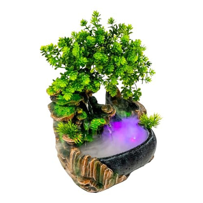 Tabletop Waterfall Fountain with Aquariums Plant Atomizing Humidifier Indoor Relaxation Desktop Fountain Waterfall with Led Light for Home Office Bedroom