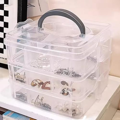 Tackle Box Organizer, 3-Tier Transparent Stackable Organizer Plastic Organizer Box Art Bin Storage Box