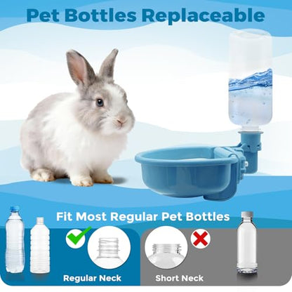 VANNON 16oz Pet Water Bottle, Gravity Dog Water Bowl Dispenser for Cage, Anti-Overflow Water Dispenser for Small Dogs, Cats, Rabbits and Other Small Animals, BPA Free, Blue