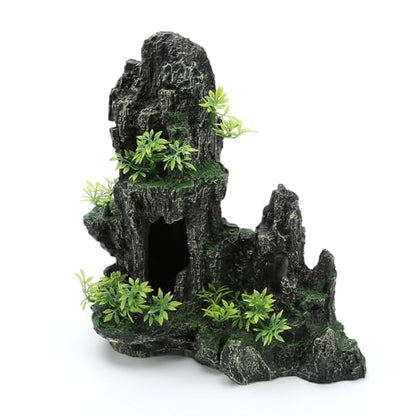 Aquarium Decorations Large Mountain View Stone Ornaments, Fish Tank Decorations Extra Large and Tall Aquarium Decor for Fish Tank Hideout Tree House Rock Cave for Small Fish Betta Hideaway Cave