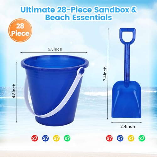 28Sets Sand Buckets and Shovels for Kids, Beach Buckets Travel Sand Toys, Beach Essentials, Fun Summer Activities