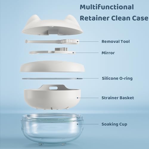 Retainer Case Denture Bath Case Basket Mirror Leak-proof White Cat - color: White Cat