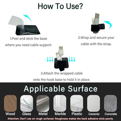 Under Desk Cable Management Ties, 15 Pack | Adjustable Hook and Loop Cord Organizer, Low Profile Wire Hider System