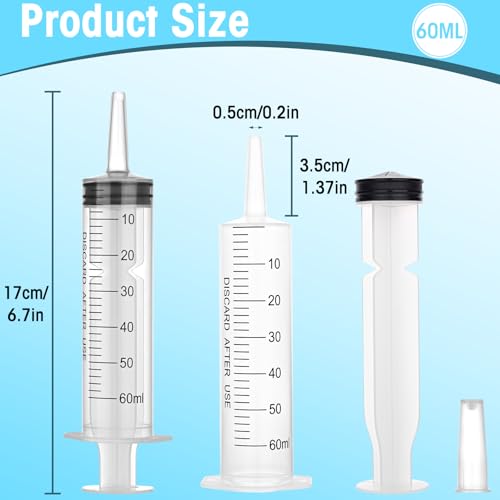 60ml Syringes without Needle for Liquid, Large Plastic Syringe with Adapter and cap for Pet Feeding, Plant Irrigation, Scientific Labs, Measuring Liquids, Individually Wrapped, 4 Pack