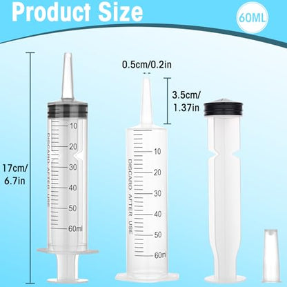 60ml Syringes without Needle for Liquid, Large Plastic Syringe with Adapter and cap for Pet Feeding, Plant Irrigation, Scientific Labs, Measuring Liquids, Individually Wrapped, 4 Pack