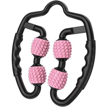 4 Wheels Foam Roller Muscle Massager for Leg Neck Hand Arm,Trigger Point Muscle Relax Massager Indoor Sports Yoga Bodybuilding Equipment (Pink) - color: Pink