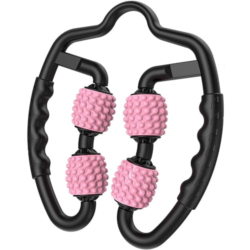 4 Wheels Foam Roller Muscle Massager for Leg Neck Hand Arm,Trigger Point Muscle Relax Massager Indoor Sports Yoga Bodybuilding Equipment (Pink) - color: Pink