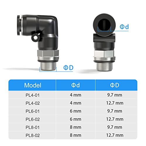 TAILONZ PNEUMATIC Male Elbow 6mm Tube OD x 1/8 Inch BSP 90 Push to Connect Fittings PL6-01 (Pack of 10) - size: 6mm OD 1/8''BSP