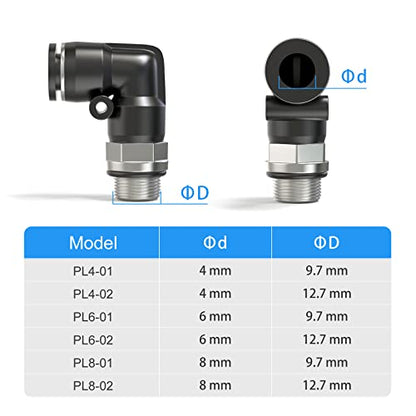 TAILONZ PNEUMATIC Male Elbow 8mm Tube OD x 1/4 Inch BSP 90 Push to Connect Fittings PL8-02 (Pack of 10) - size: 8mm OD 1/4''BSP