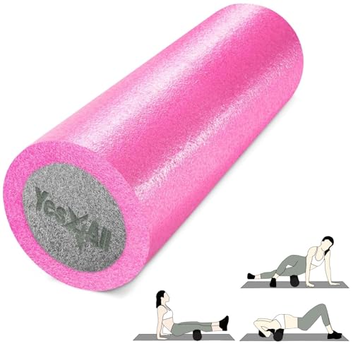 Yes4All Medium Firm Two-Layer PE Foam Roller for Yoga & Pilates - color: ‎18 Inches - Pink/Grey