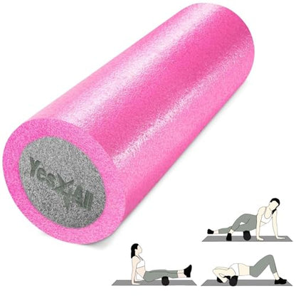 Yes4All Medium Firm Two-Layer PE Foam Roller for Yoga & Pilates - color: ‎18 Inches - Pink/Grey