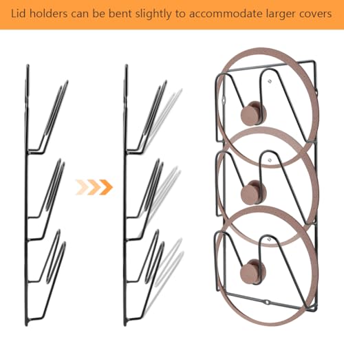 Pot Lid Organizer for Cabinet Door, 2 Pack 3-Tier Wall Mount Lid Holder Rack, Adhesive or Screw Install, Iron Storage for Lids Baking Sheets and Cutting Boards, 6.3 x 2.4 x 13.58 In, Black