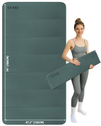 Foldable Yoga Mat 74"x47.2"x 0.4" – Large Yoga Mat - color: Deep green+Gray