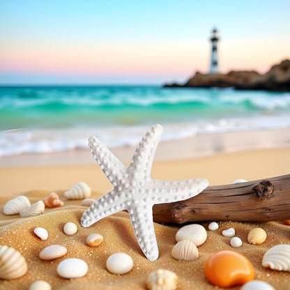 1Pc White Resin Ocean Beach Starfish Natural Seashell Starfish Ornaments for Wedding Decor Beach Theme Party Home DIY Craft Fish Tank Holiday Decoration, Vase Filler, Home and Kitchen
