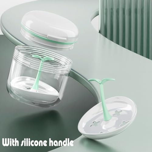 MURRI&MURRDI Retainer Case, Denture Bath Box with Strainer Basket, Mouth Guard Case, Braces Cleaner Cup Cute Denture Holder Retainer Storage Soak Container for Travel (White) - color: White