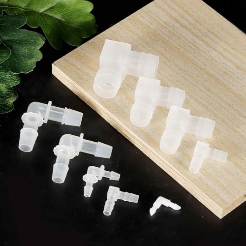 MECCANIXITY 5pcs Hose Barb 90 Degree Elbow l Fitting, 1/8" OD Plastic Hose Barb Pipe Fitting Splicer Mender Joint Adapter for Water Liquid Fuel Line Tube, Clear