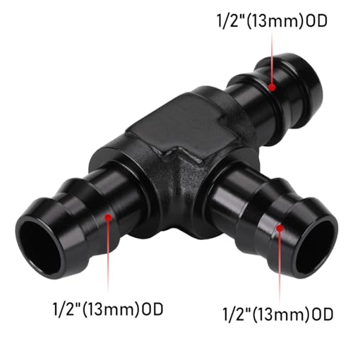 1/2" 13mm Hose Barb Tee T Fitting Adapter Aluminum Black - size: 13mm