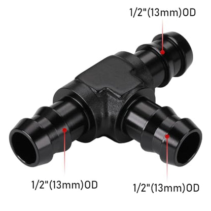 1/2" 13mm Hose Barb Tee T Fitting Adapter Aluminum Black - size: 13mm