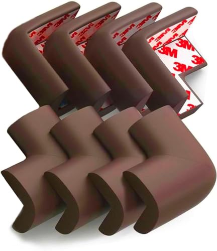 8-Pack Baby Proofing Corner Guards, Soft Rubber Corner Protectors for Furniture, 3M Adhesive Pre-Taped Corner Bumper Guards, Child Proof Safety for Fireplace, Table, Cabinet & Stairs, Brown - color: Brown, size: 8corners