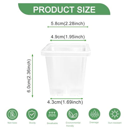 2 Inch Square Nursery Pots, 50 Pack (25 Clear + 25 Black) Seedling Starter Pots, Plastic Plant Pots with Drainage Holes, for Seed Germination, Root View, and Light Blocking - color: Clear + Black (50pcs)