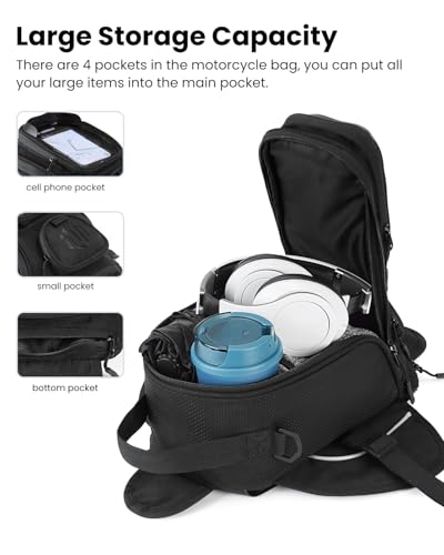 ILM Motorcycle Tank Bag Magnetic 4 Straps Reinforced Fastening Waterproof Touch Screen Phone Pouch Motorbike BT01 - color: Black