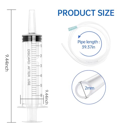 60cc Plastic Syringe - Large Syringe for Liquid with 40" Tubing, Syringes for Liquid, 4 Pack