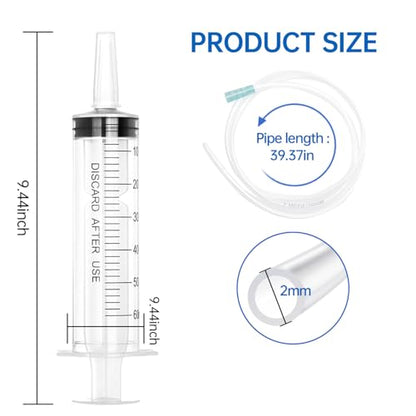 60cc Plastic Syringe - Large Syringe for Liquid with 40" Tubing, Syringes for Liquid, 4 Pack