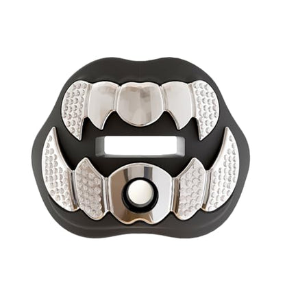 LeCool Football Mouth Guard with Connected Strap- 3D Beast Chrome Adult and Youth Mouth Guard-Mouth Piece for Sports for Maximum Air Flow and Teeth Protection - color: Black-silver
